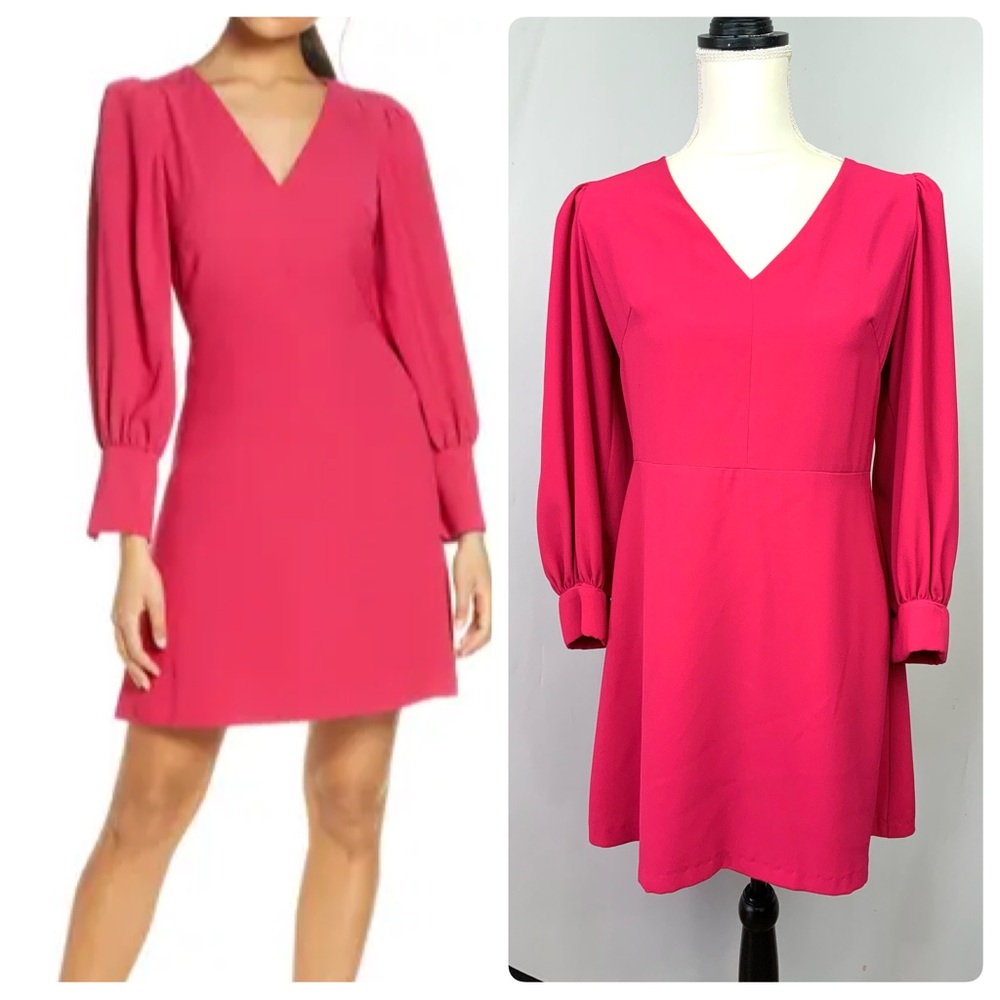 ELIZA J Sz 10 Magenta Pink Bishop Balloon Sleeve Fit Flare Cocktail Party Dress